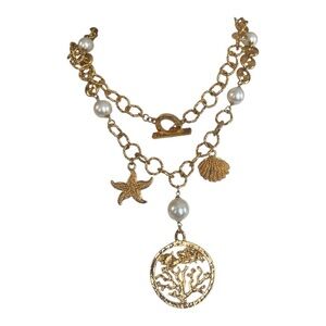 Bijoux Cascio Womens Gold Plated Ocean Themed Long Chain Necklace Pearl Italy